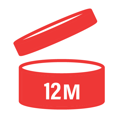 Red tape with '12M' marking on a white background