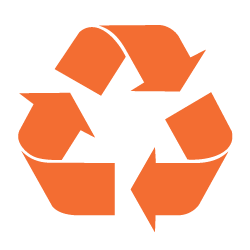 Orange recycling symbol on a white background