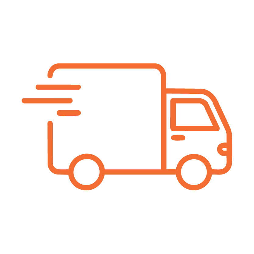 Orange outline of a delivery truck on a white background